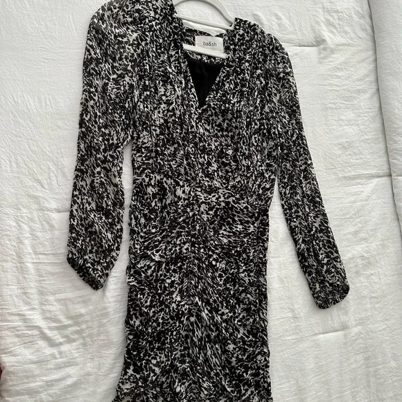 ba&sh Ezra Long Sleeve Dress in Black & White - Picture 4 of 6